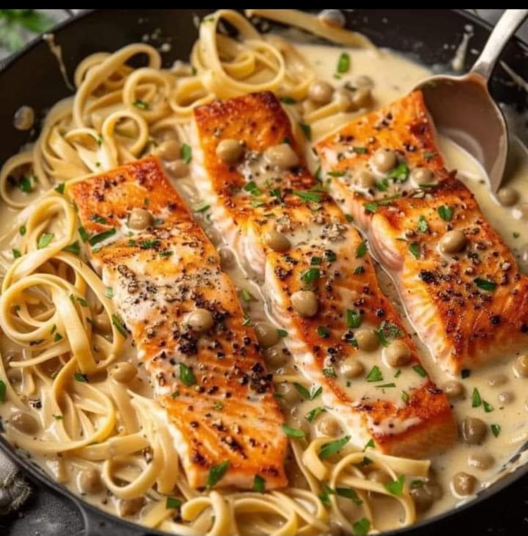 Lobster, Crab, and Salmon Alfredo 