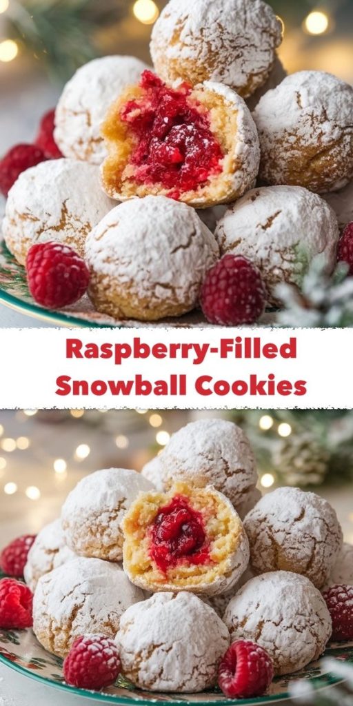 Raspberry Filled Almond Snowball Cookies