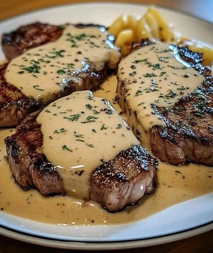 Steak with Garlic Cream Sauce