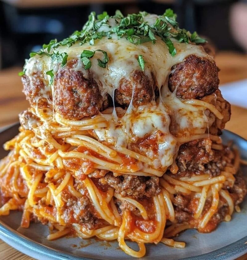 Italian Meatball Spaghetti Stack