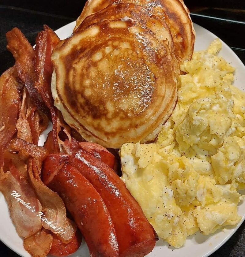 Pancakes, Sausage, Bacon, & Eggs