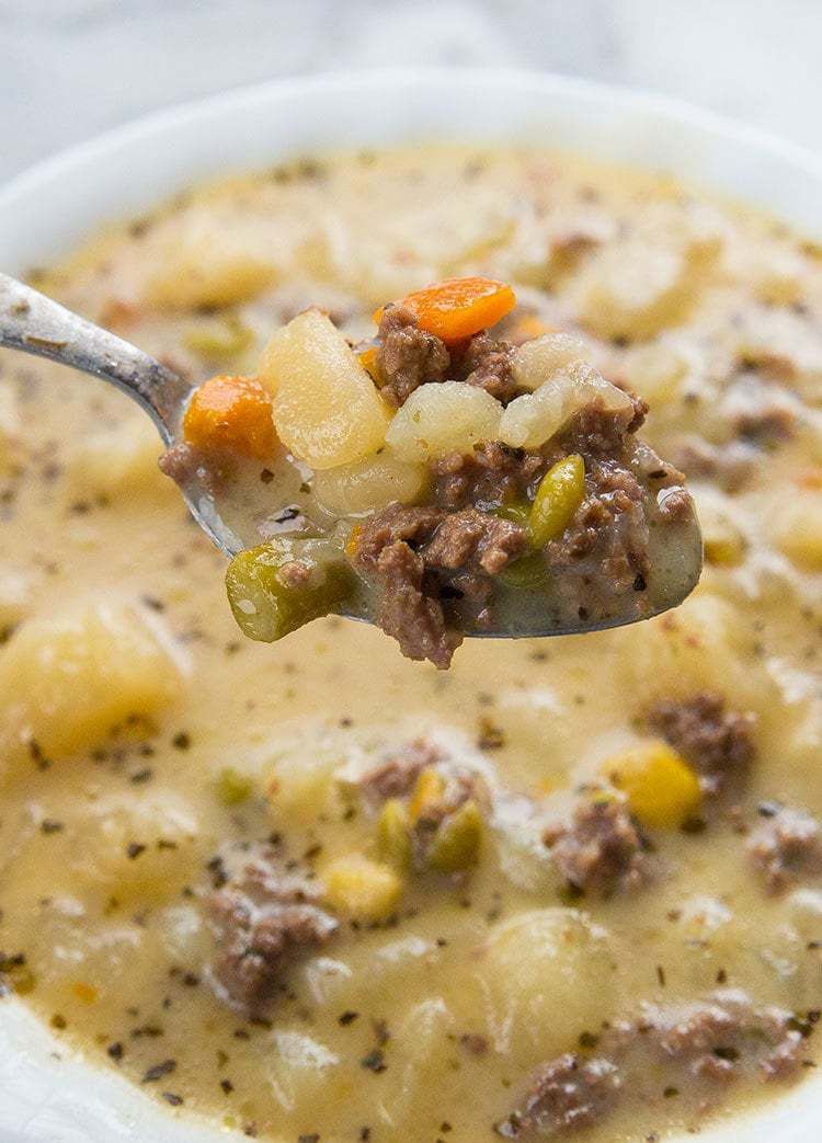 creamy potato & hamburger soup made in the crockpot