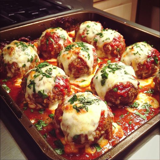 Baked Mozzarella Stuffed Meatballs