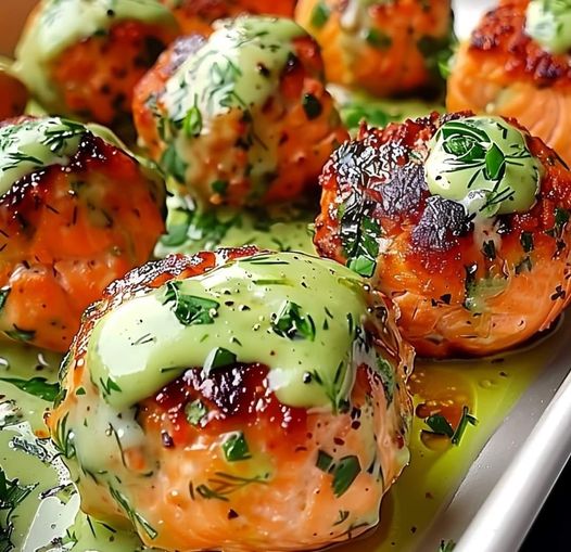 BAKED SALMON MEATBALLS WITH CREAMY AVOCADO SAUCE