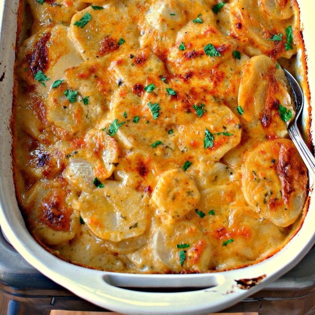 Layered Potatoes and Meatballs Casserole