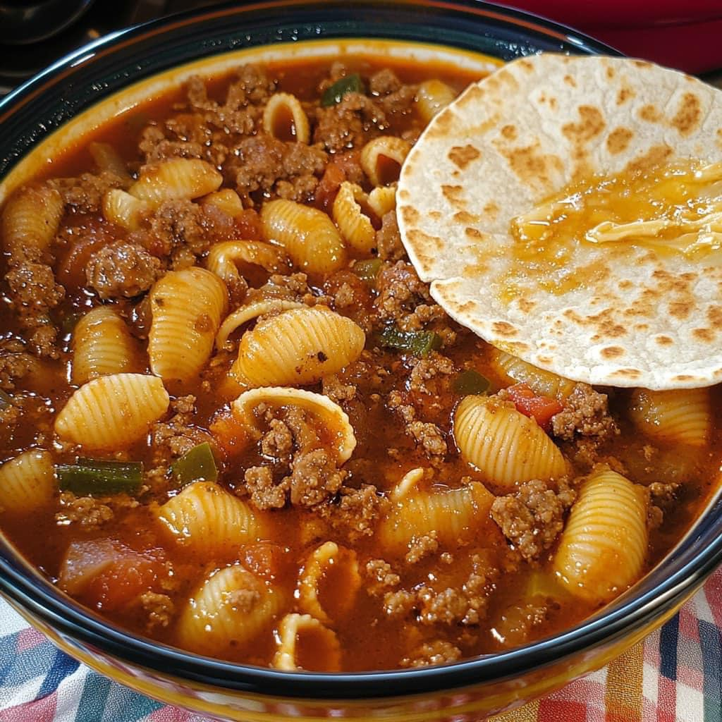 Conchitas con Carne (Mexican Hamburger and Shells)